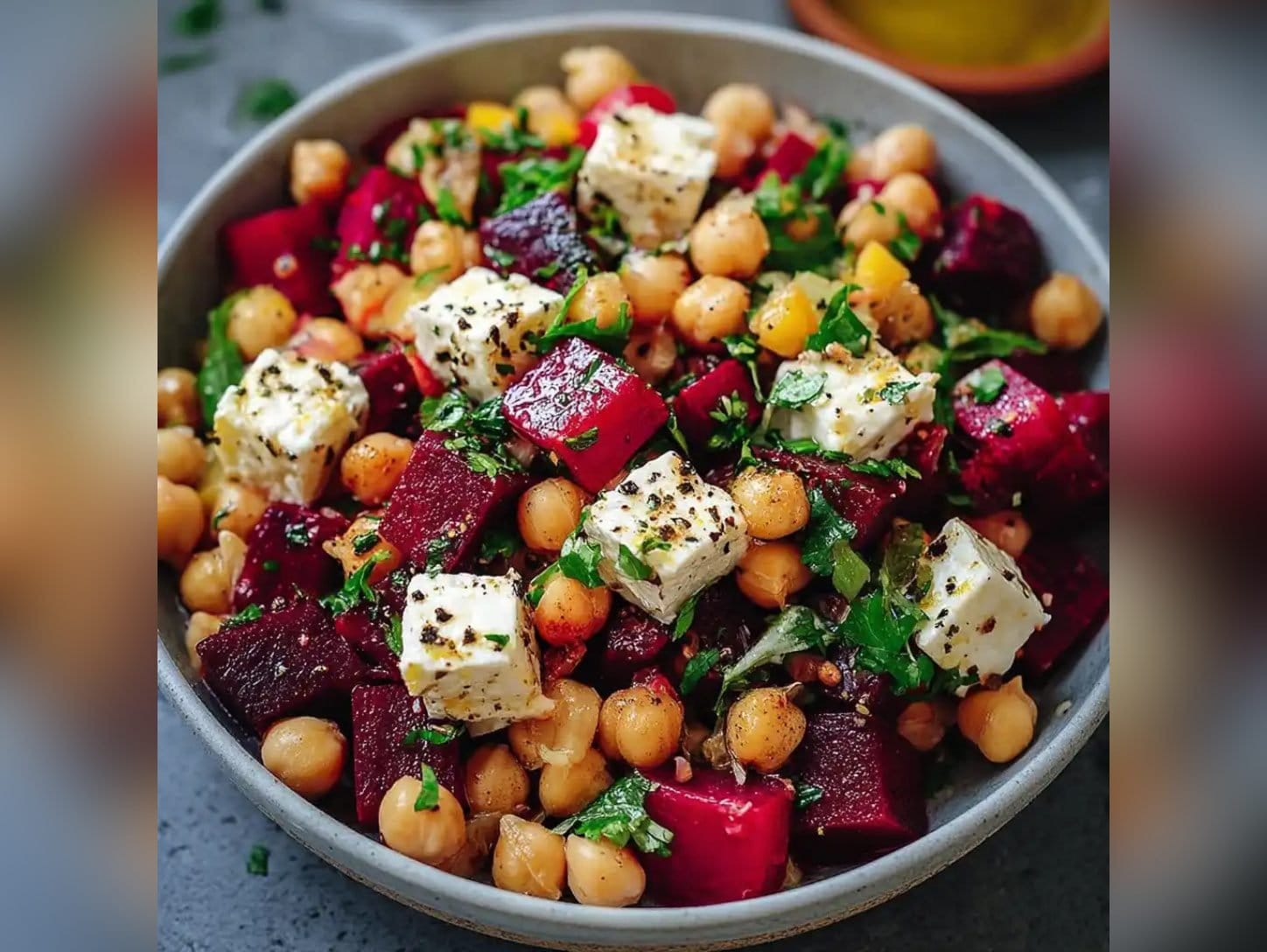 Chickpea Beetroot & Feta Salad with Lemon Garlic Vinaigrette||||